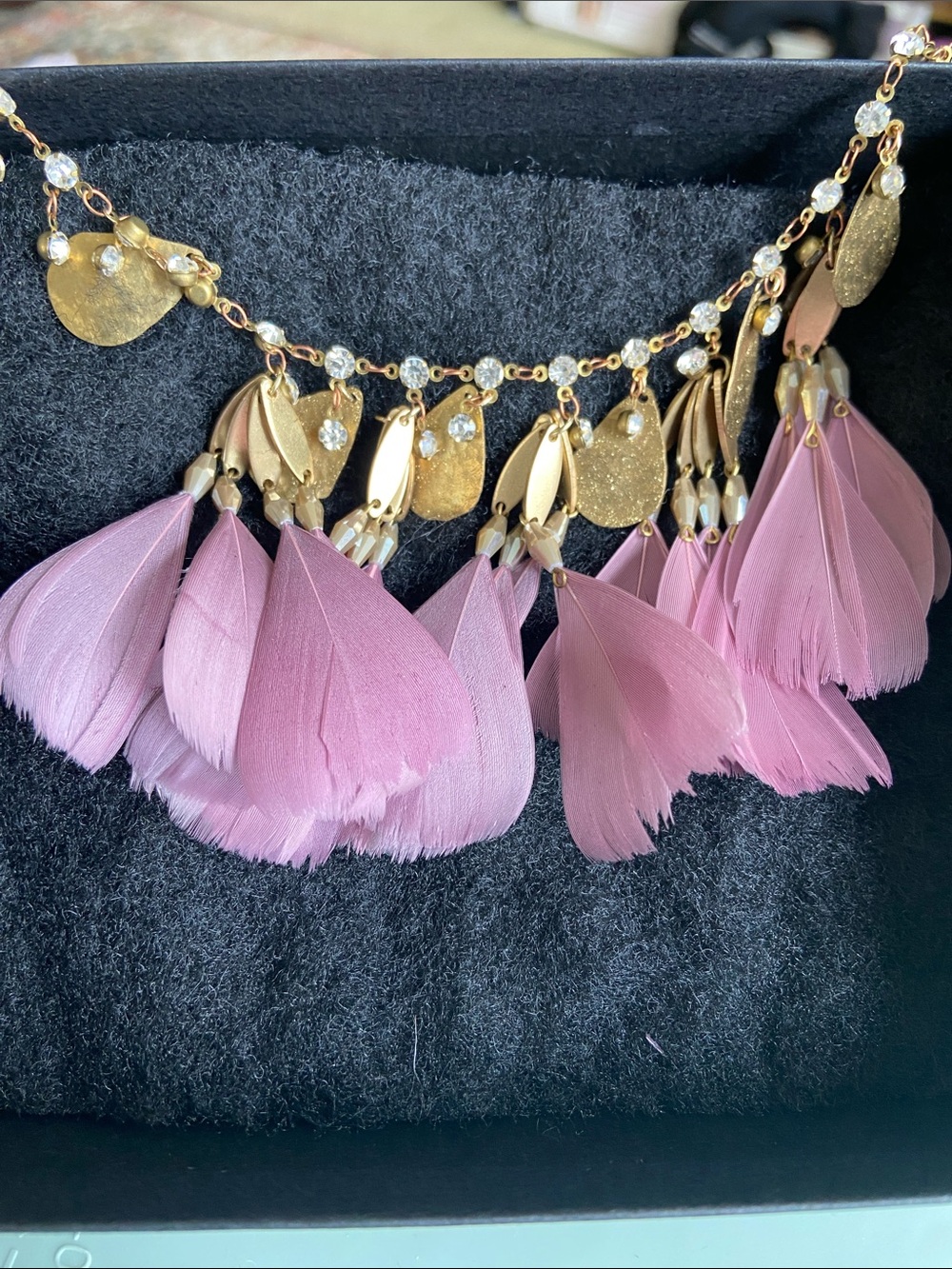 Serafina Pink Feather Statement Necklace with Gold Accents